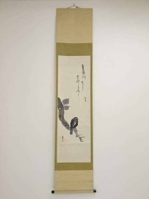 JAPANESE HANGING SCROLL / HAND PAINTED / BIRD / ARTISTS WORK